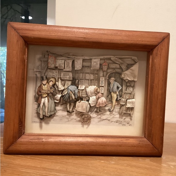 Anton Pieck Other - Framed Vintage Street Scene Illustration “The Old Print Shop” titled